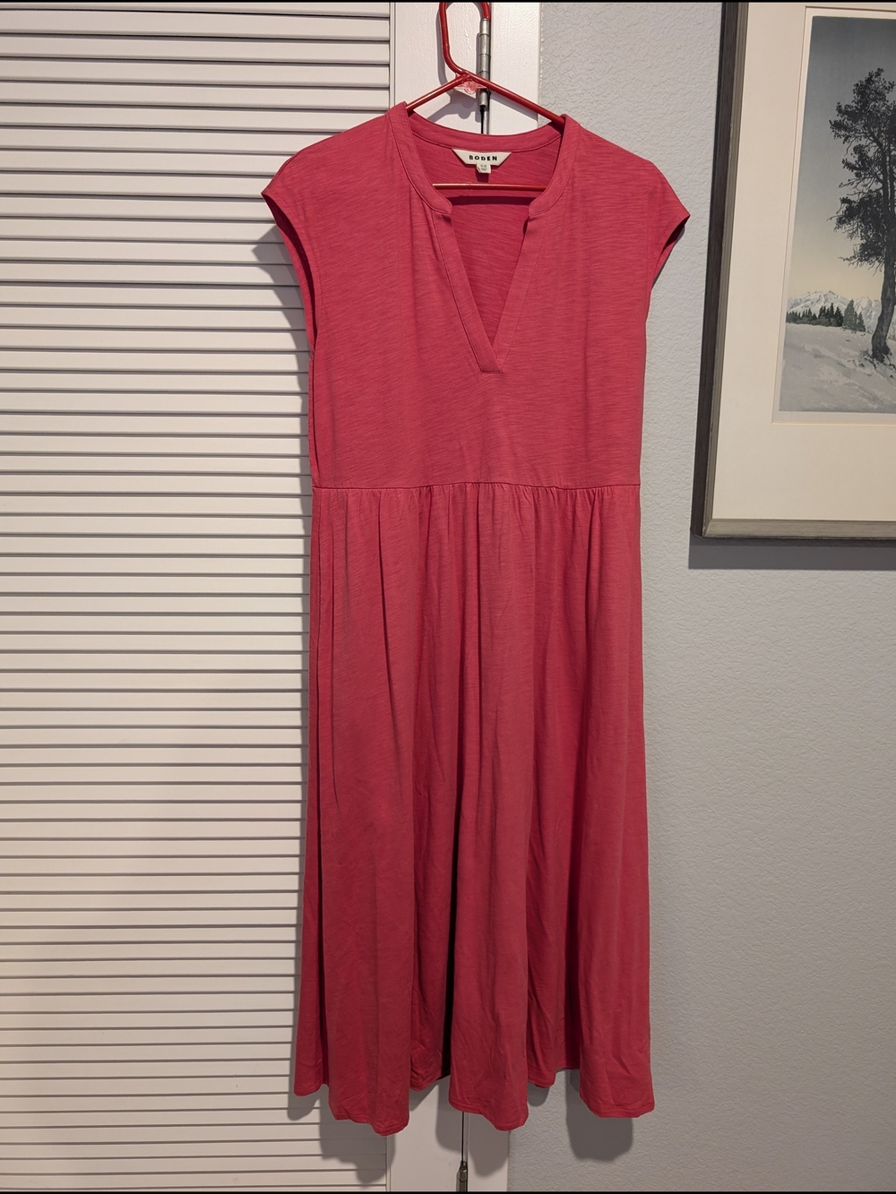 Boden Rose Pink Midi Dress with V-Neck
